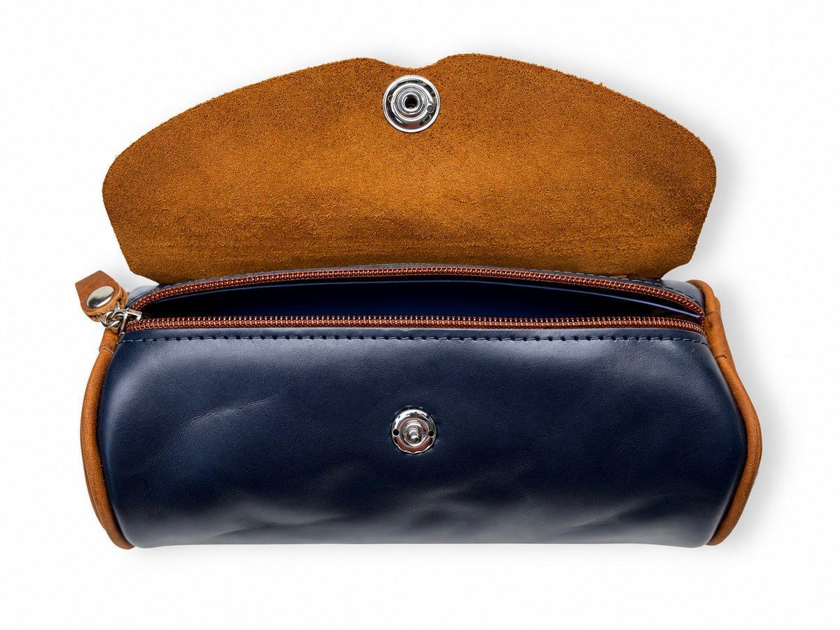 Fuse bar bag blue &amp; tan open