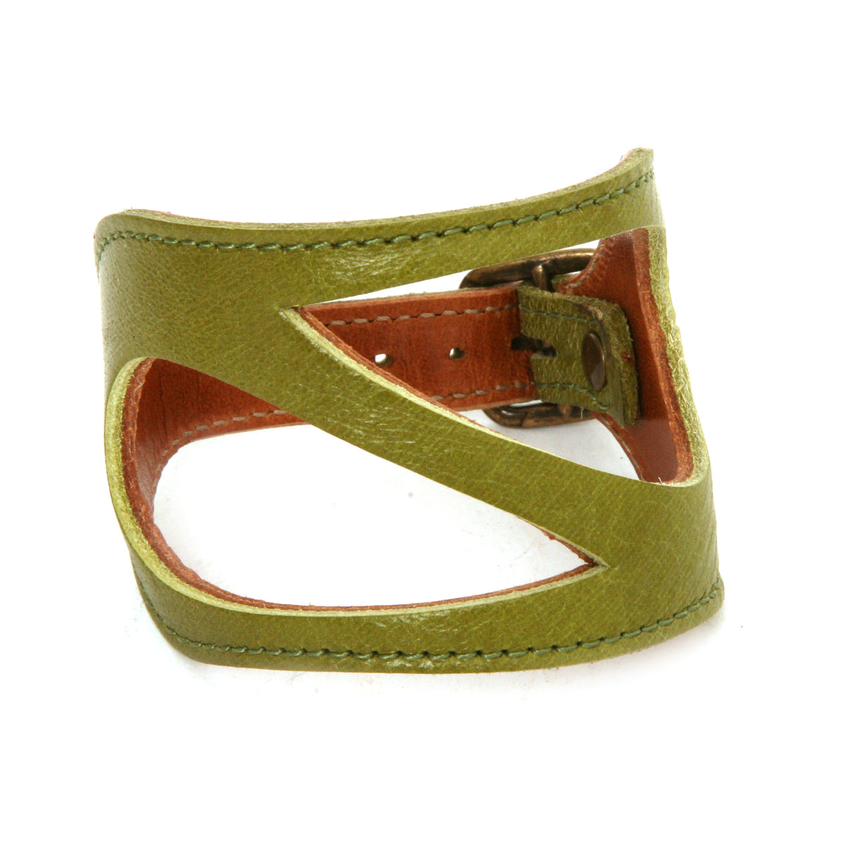 Wide Drop cuff in medium-weight premium leather (lighter weights lined; thicker vegetable-tanned weights unlined), close-up detail