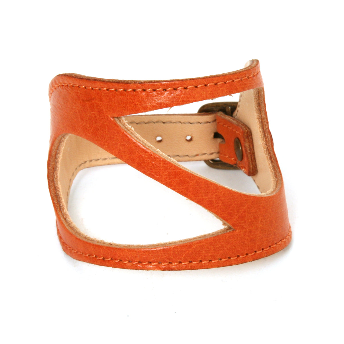 Wide Drop cuff in medium-weight premium leather (lighter weights lined; thicker vegetable-tanned weights unlined), alternate angle