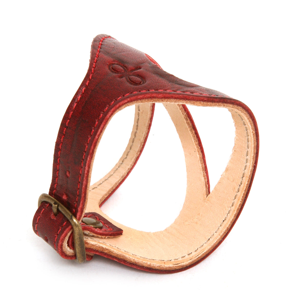 Wide Drop cuff in medium-weight premium leather (lighter weights lined; thicker vegetable-tanned weights unlined), side view
