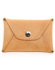 Origami Card case wallet in one-piece leather construction, skived folds, back view