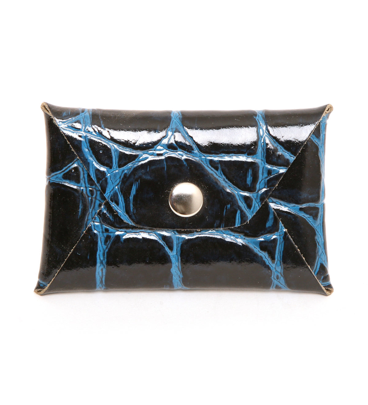 Origami Card case croco wallet in one-piece leather construction, skived folds, front view