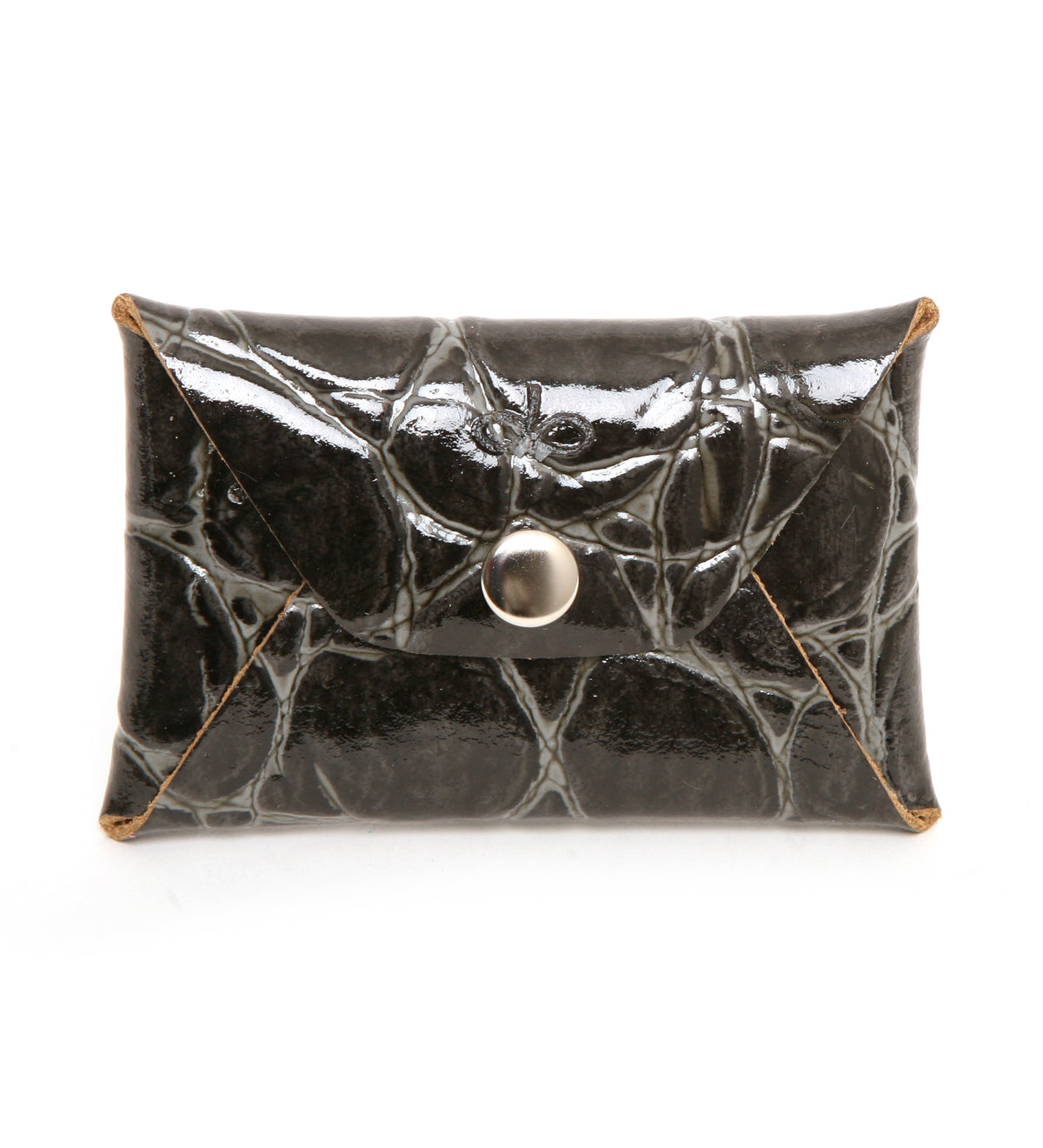 Origami Card case croco wallet in one-piece leather construction, skived folds, back view