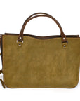 CHAGA Tote LTD in green nubuck with crazy horse and buffalo leather accents, front view