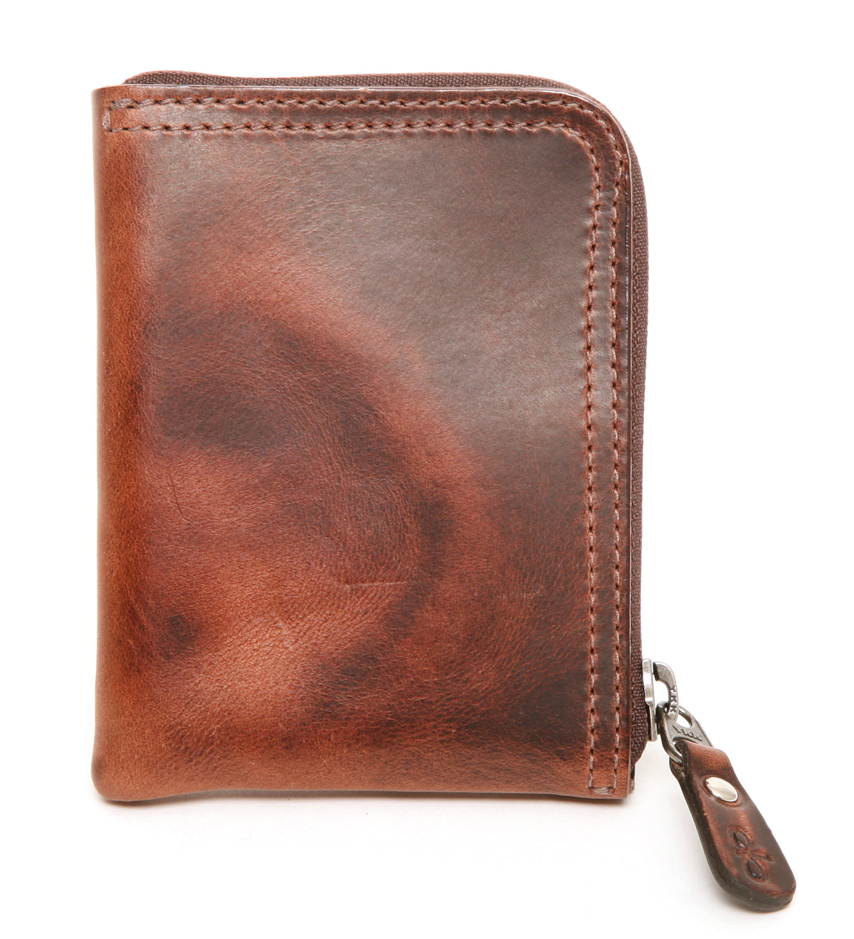 Zip vegetable tanned wallet with 6 card RFID case in Italian vegetable-tanned leather, back view