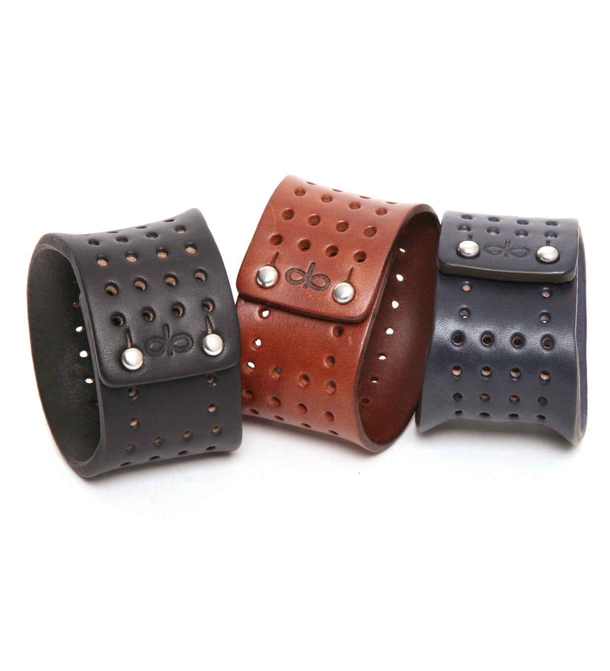 Contour perforated cuff medium brown in 8-9oz English bridle leather with stainless-steel hardware, additional view (photo 2)