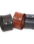 Contour perforated cuff medium brown in 8-9oz English bridle leather with stainless-steel hardware, additional view (photo 2)