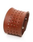 Contour perforated cuff medium brown in 8-9oz English bridle leather, front view
