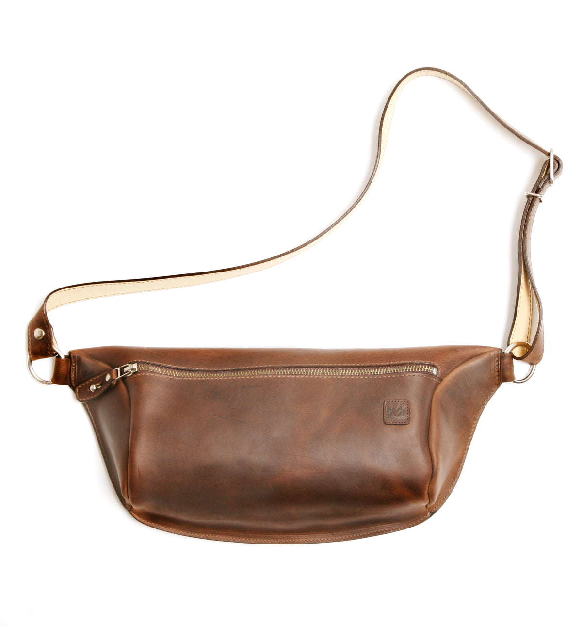 FOURNIER large leather sling bag in dark brown crazy horse leather, front view