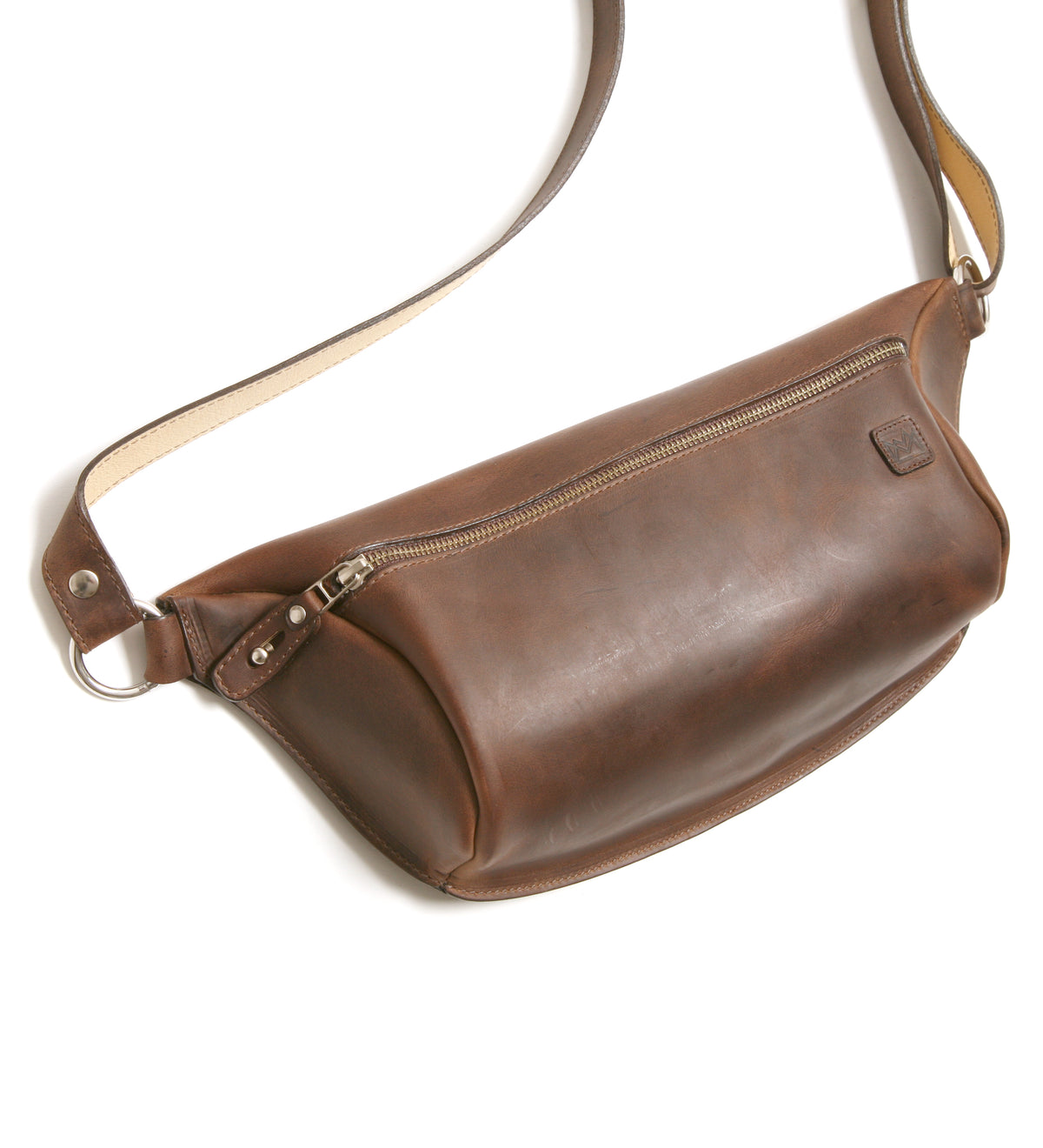 FOURNIER large leather sling bag in dark brown crazy horse leather, detail