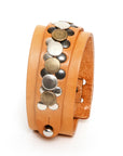 Gemini cuff studded in 8-9oz vegetable-tanned leather, side view