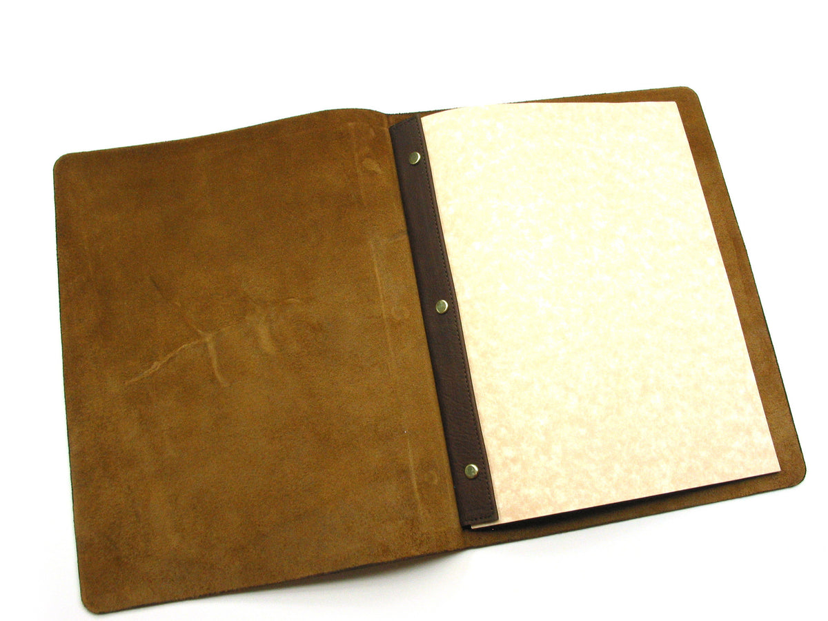 LEATHER NOTEBOOK sketch one of a kind BRANDED in heavy-weight honey brown leather, waxed finish, dyed brown edges, back view