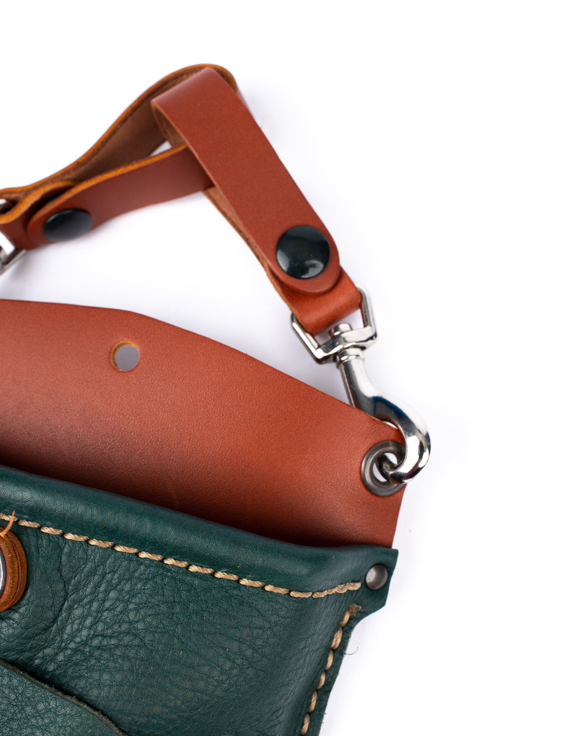 SIDEKICK leather multi-pouch in tan and green, alternate view