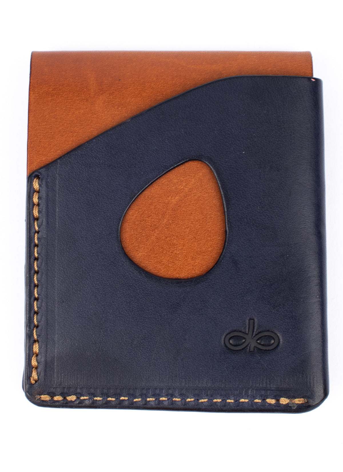 Piegato minimalist wallet tan & navy in leather, interior card slots