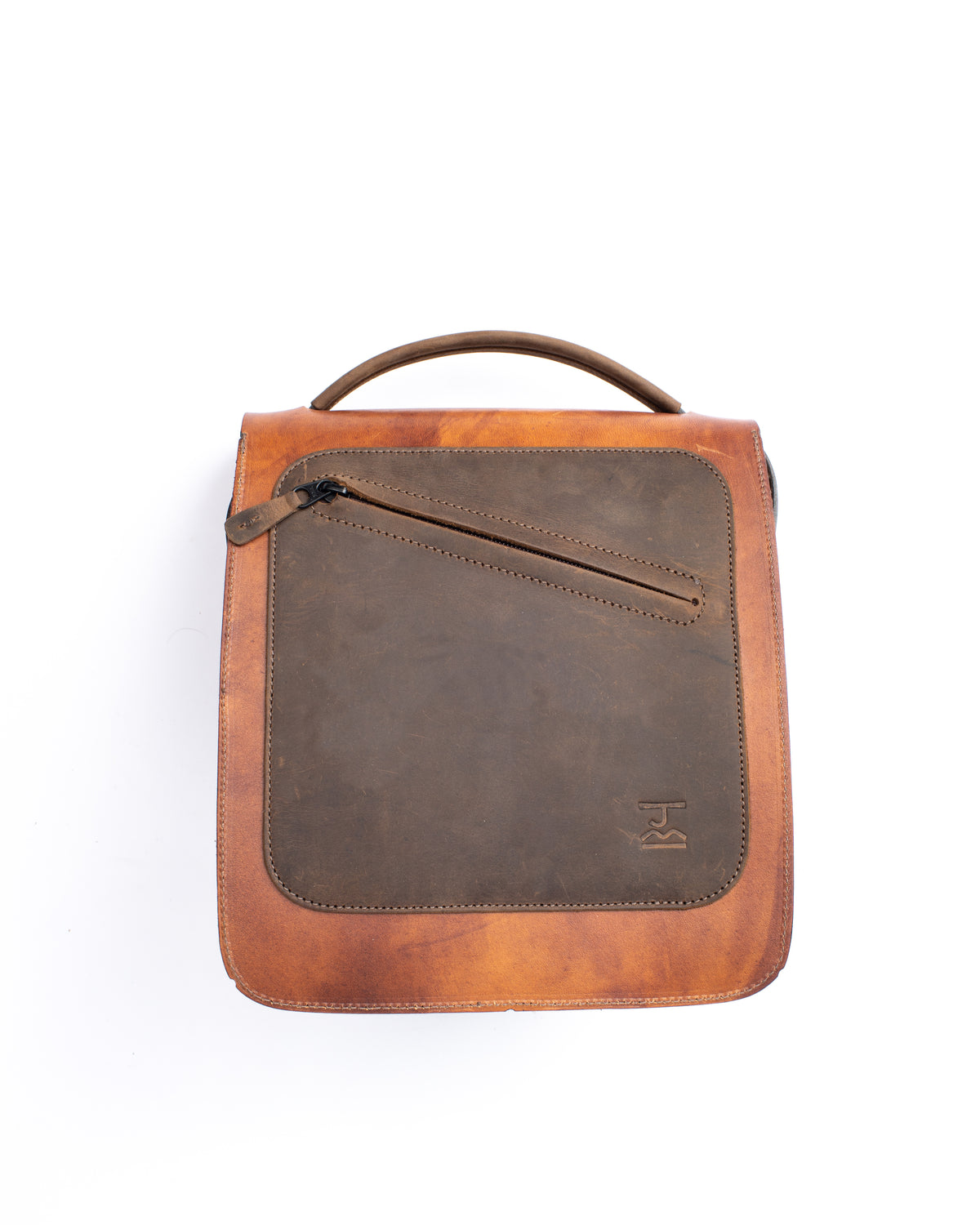 Mantis vintage tan &amp; crazy horse brown bag in English bridle and heavy crazy horse leather with stainless-steel hardware, additional view