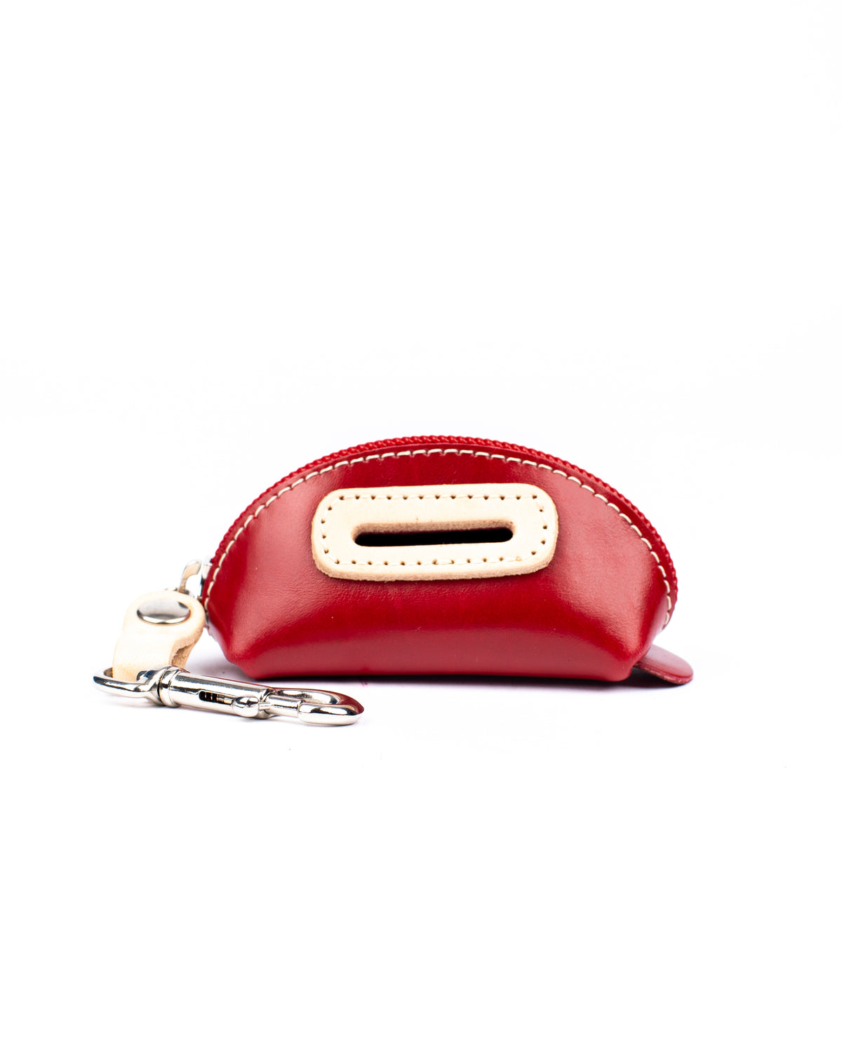POD leather pouch in red and natural