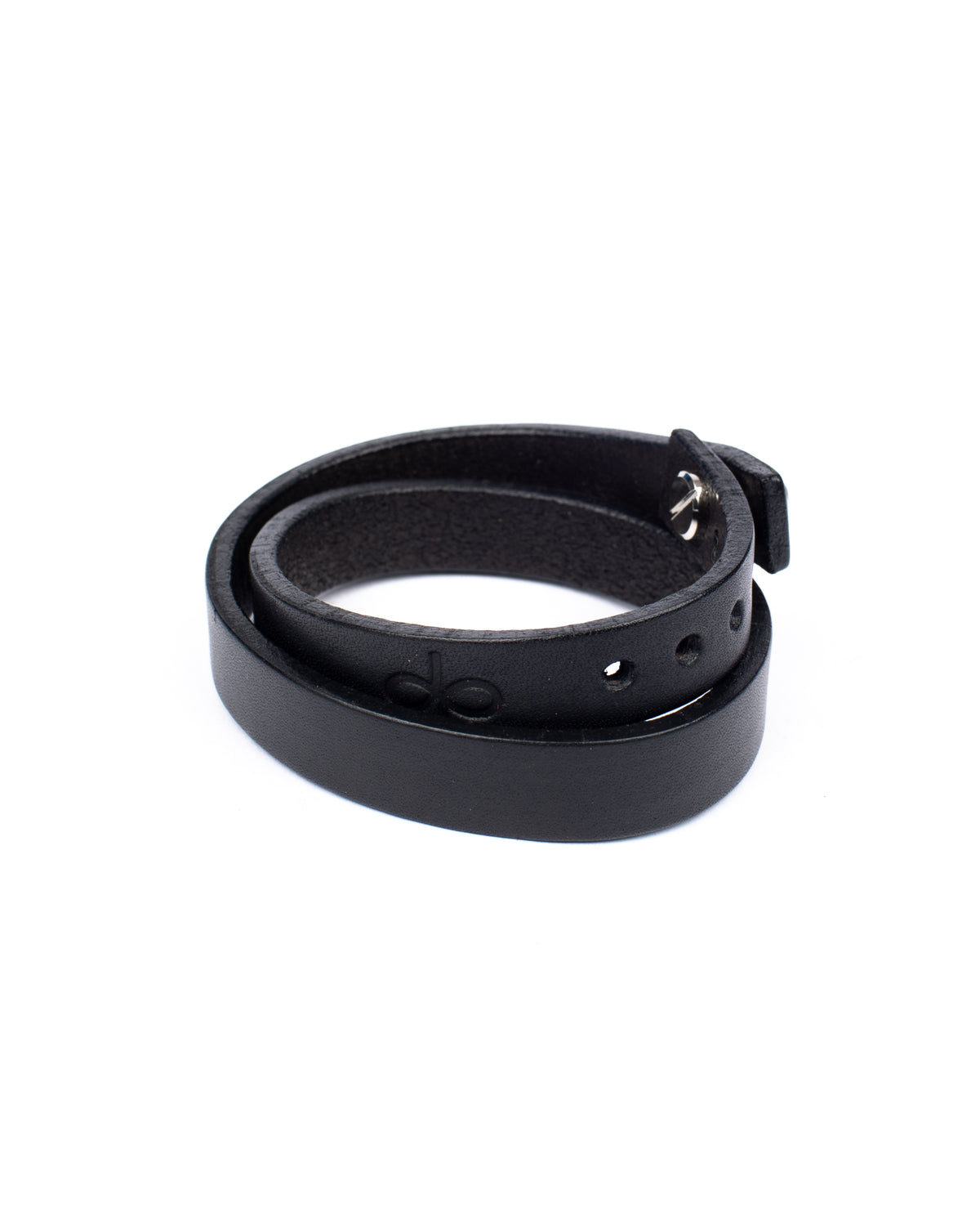Double wrap cuff in 8oz English bridle leather with stainless-steel hardware, additional view