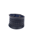 Contour perforated cuff medium brown in 8-9oz English bridle leather, clasp detail