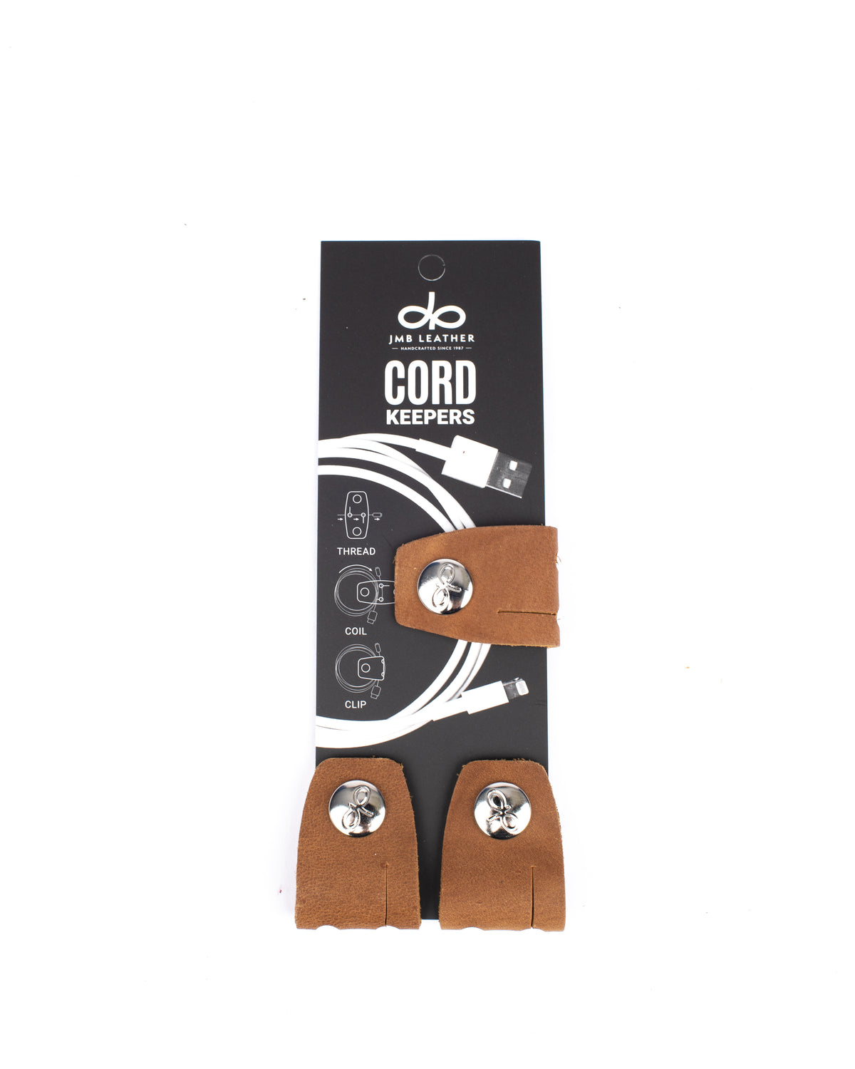 Cord Keepers in 100% full-grain leather, front view