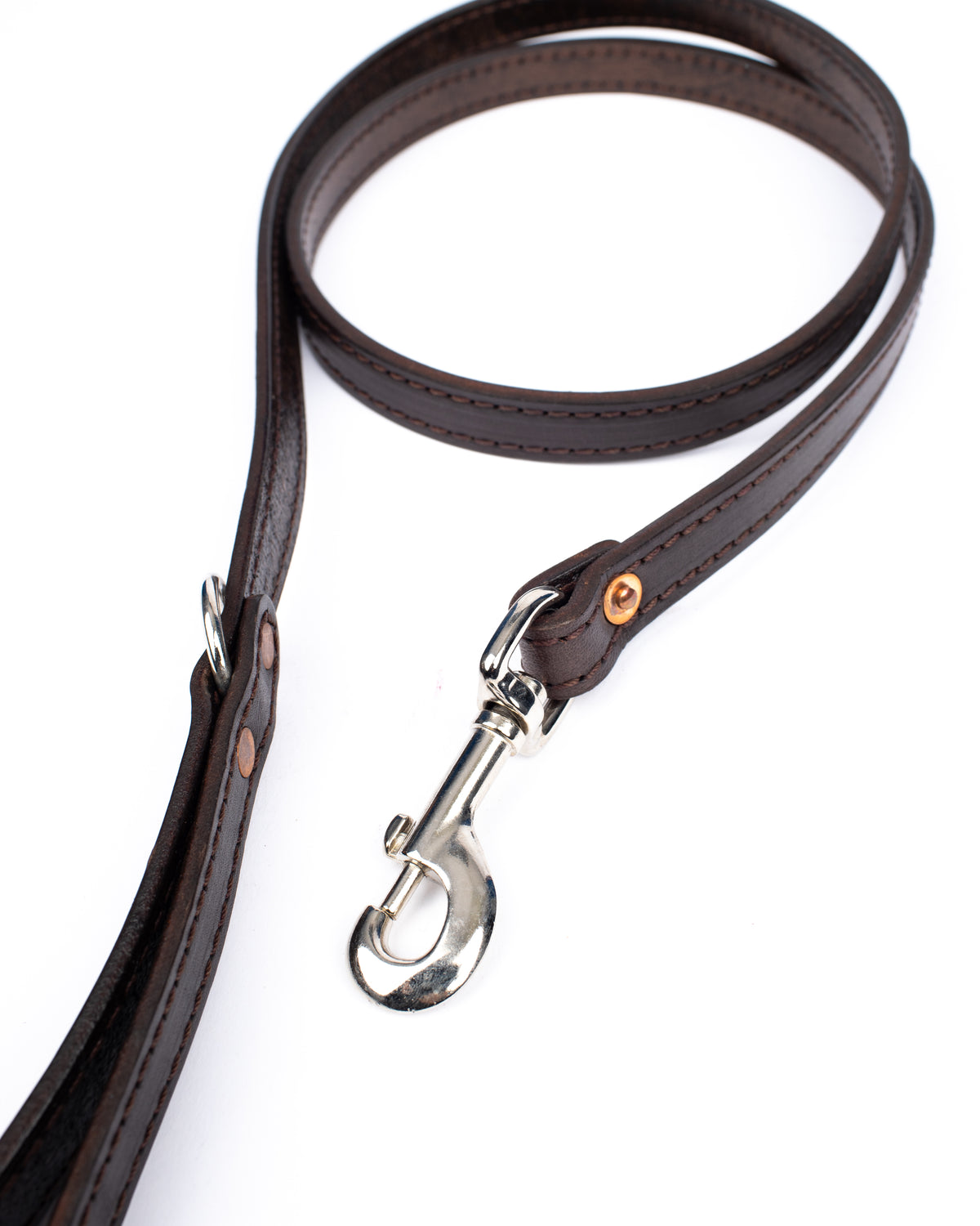 Custom Dog leashes in 12oz English bridle leather, back view