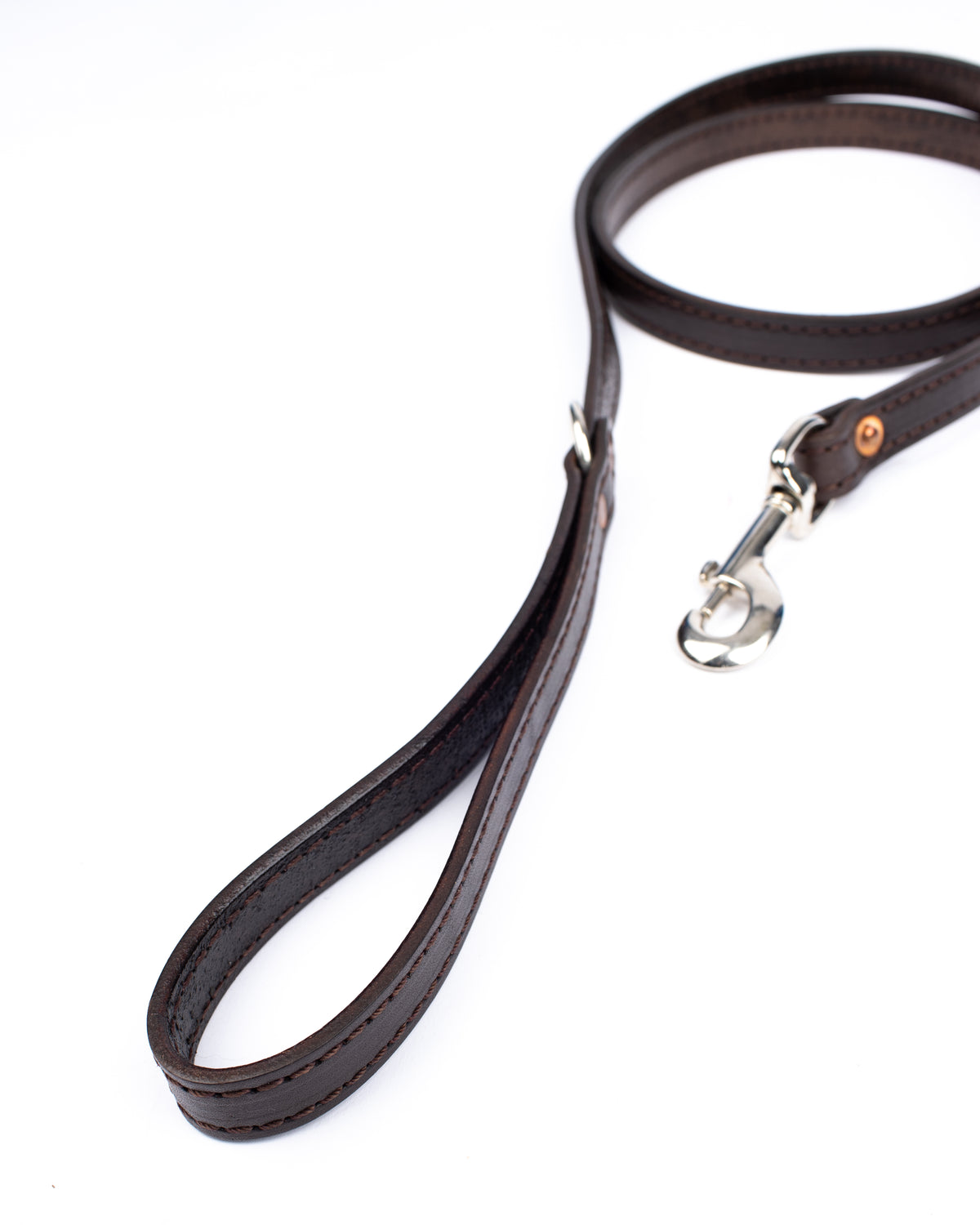 Custom Dog leashes in 12oz English bridle leather, side view