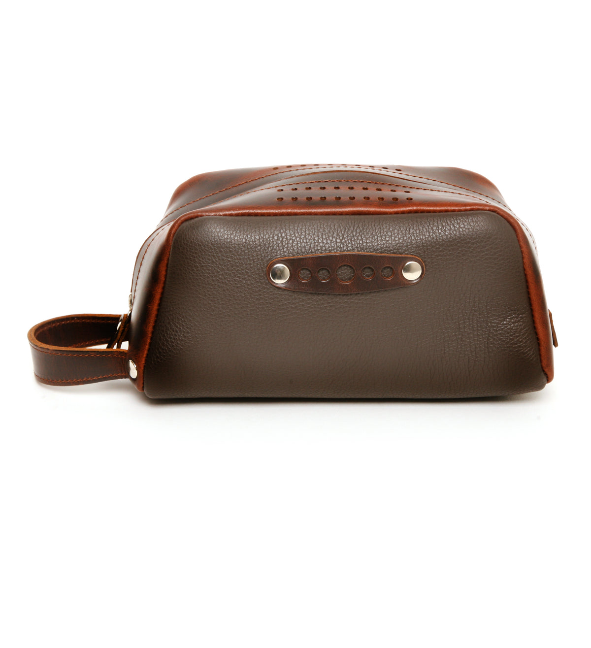 KONA two-tone leather travel bag in brown pebble leather, front view