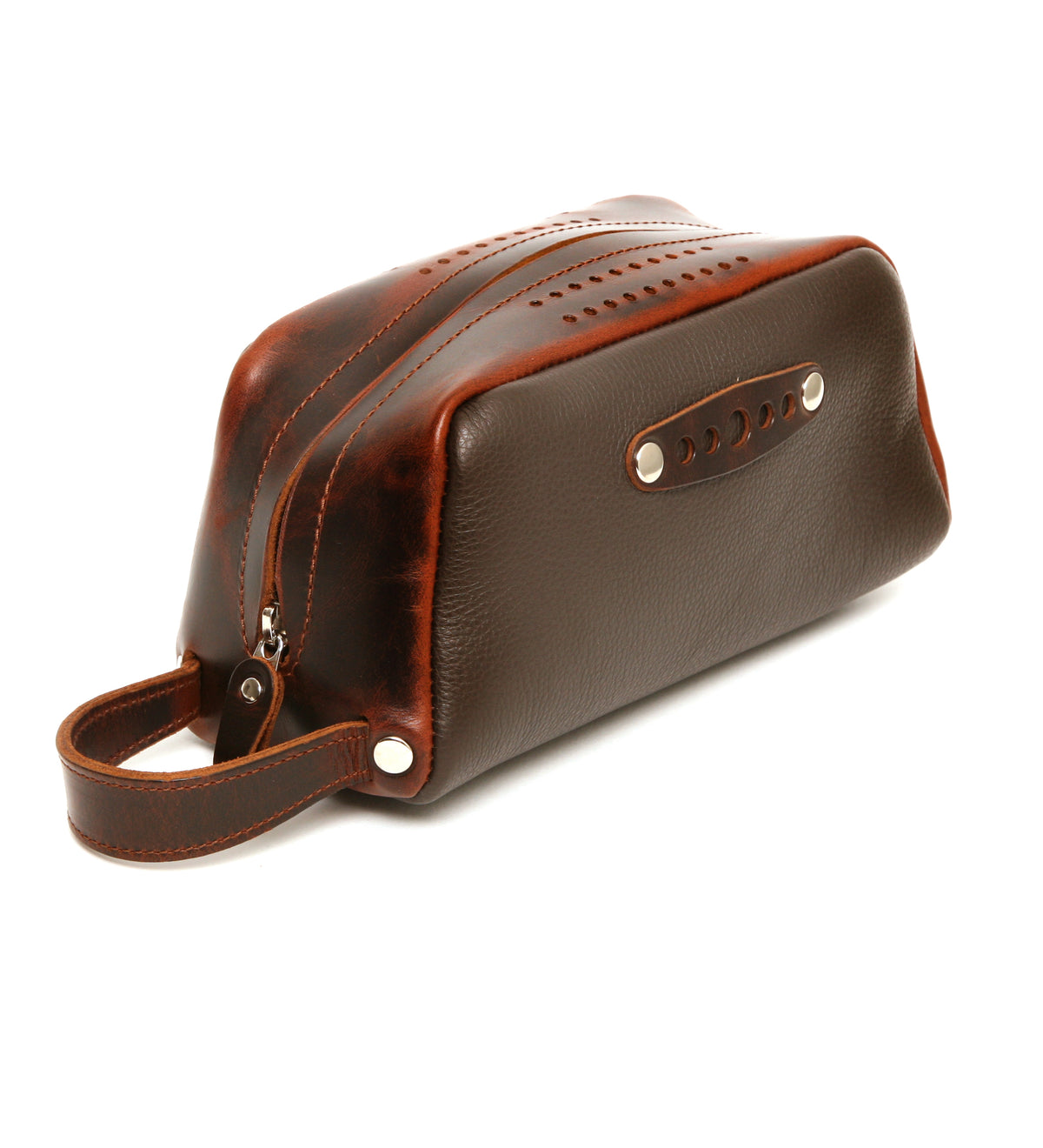 KONA two-tone leather travel bag in brown pebble leather, side view
