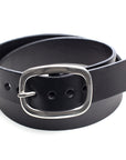 SHOW English bridle leather belt in black & stainless steel, laid flat