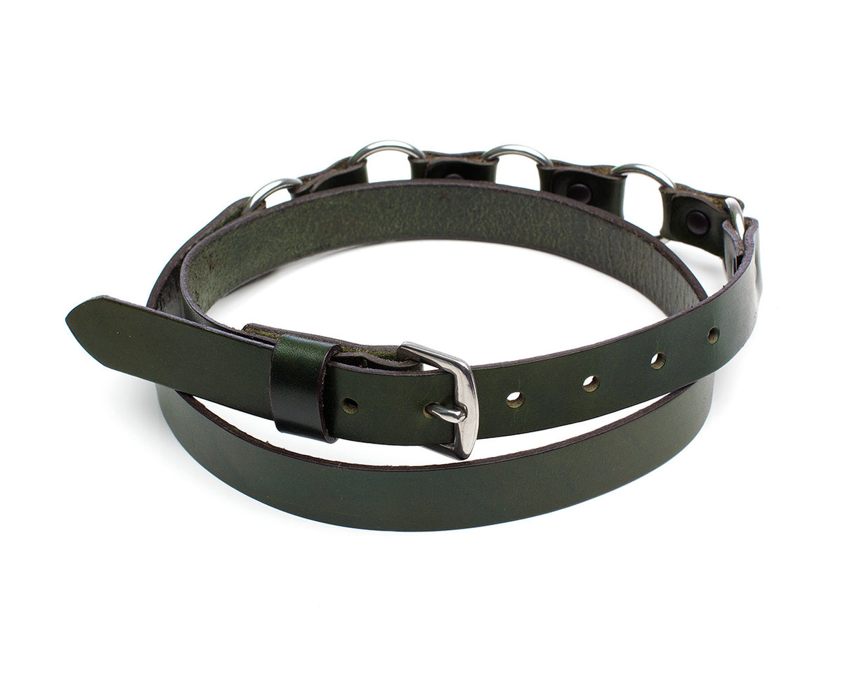 BRIDLE+RINGS slim English bridle leather belt with ring detail