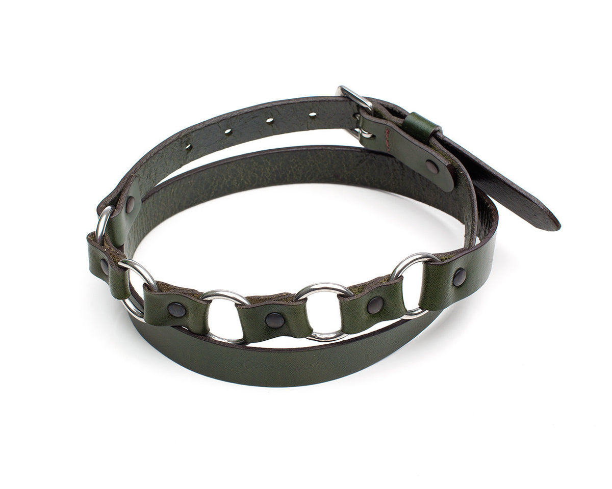 BRIDLE+RINGS slim English bridle leather belt, ring detail