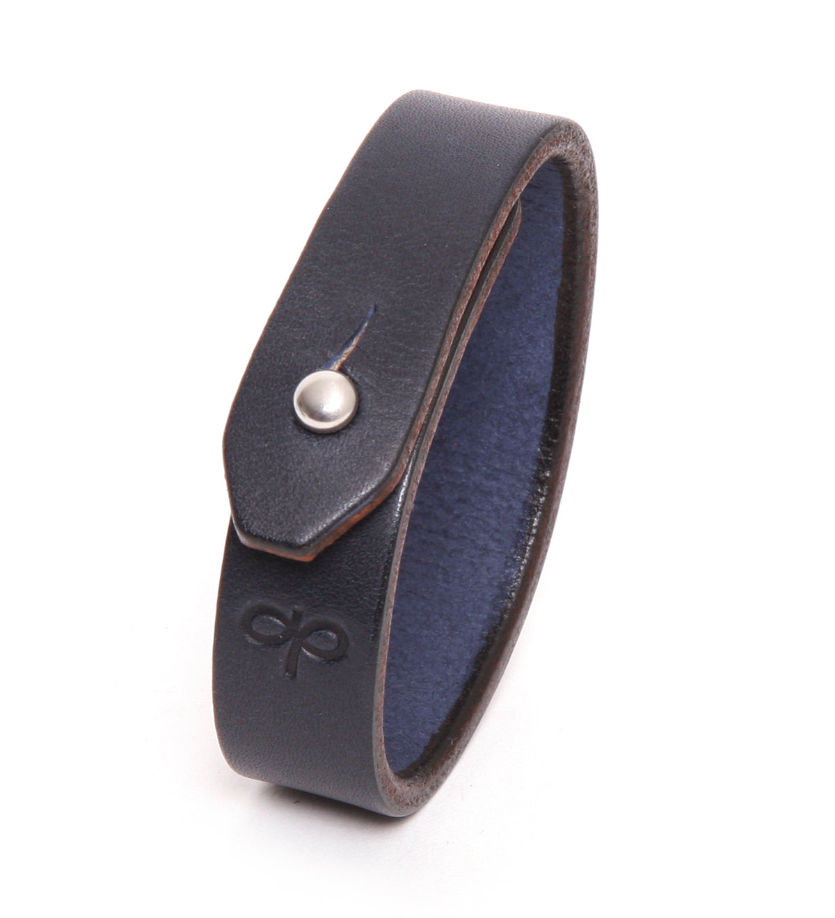 Slim classic leather cuff bracelet in navy blue