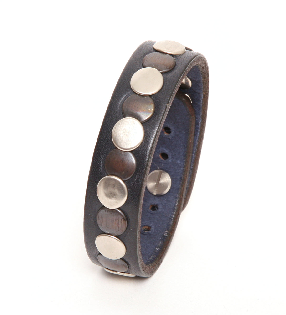 ROLLO narrow studded leather cuff bracelet in blue