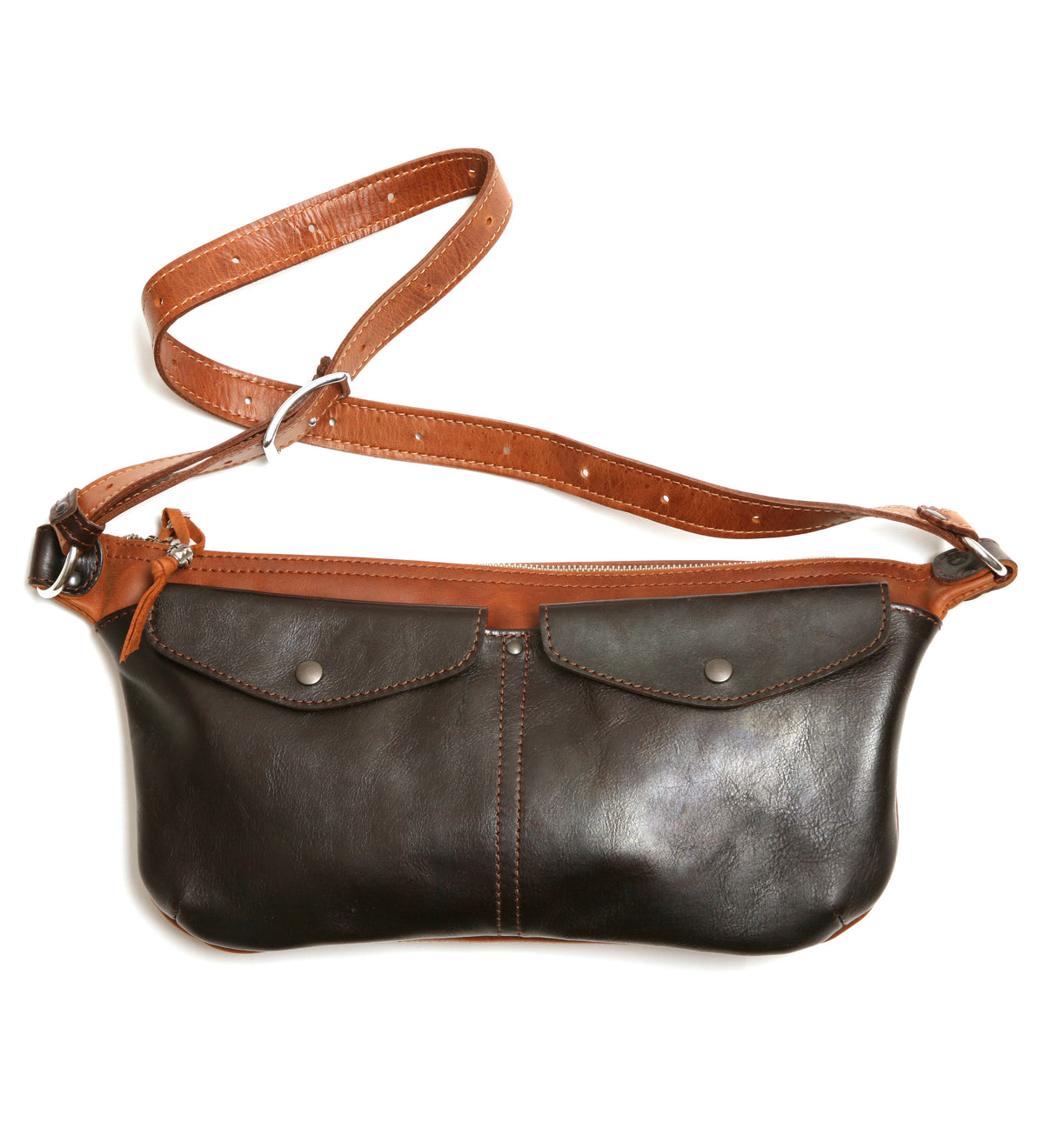 Ryker sling bag oiled 2 tone brown in full-grain leather, front view
