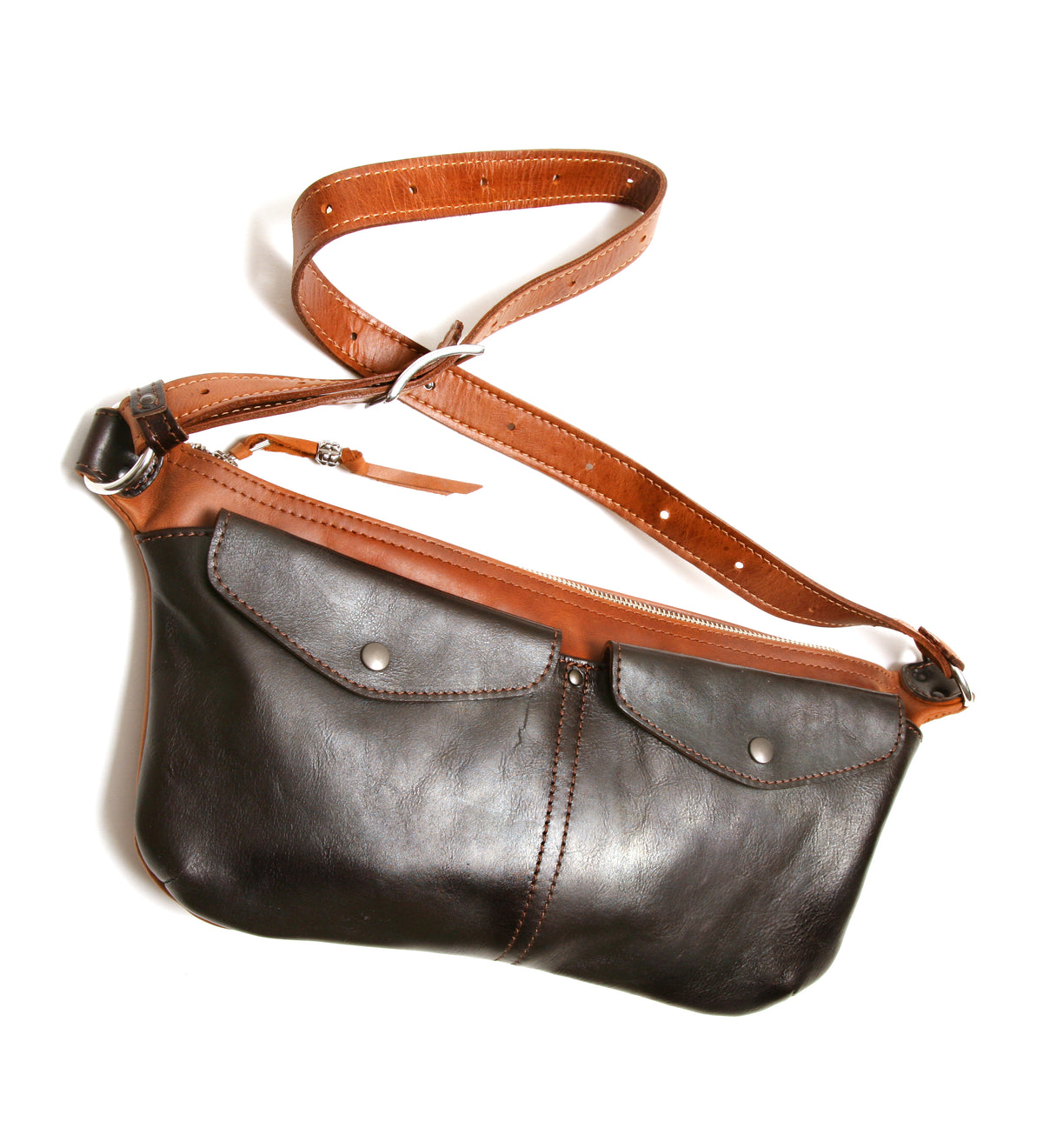 Ryker sling bag oiled 2 tone brown in full-grain leather, back view