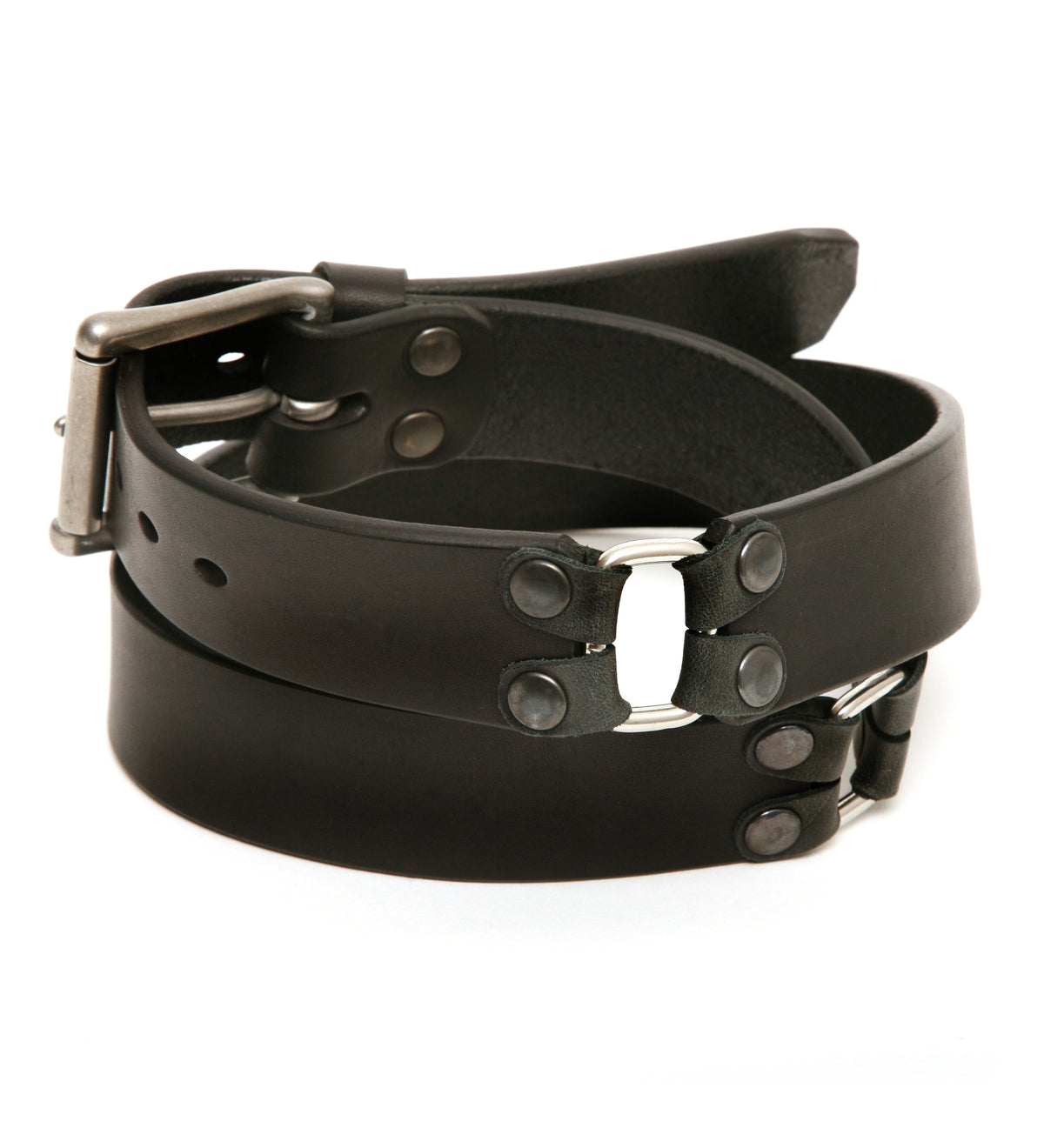 Tug Loop roller belt in thick 12-13oz vegetable-tanned bridle leather, hot-stuffed, laid flat, full length