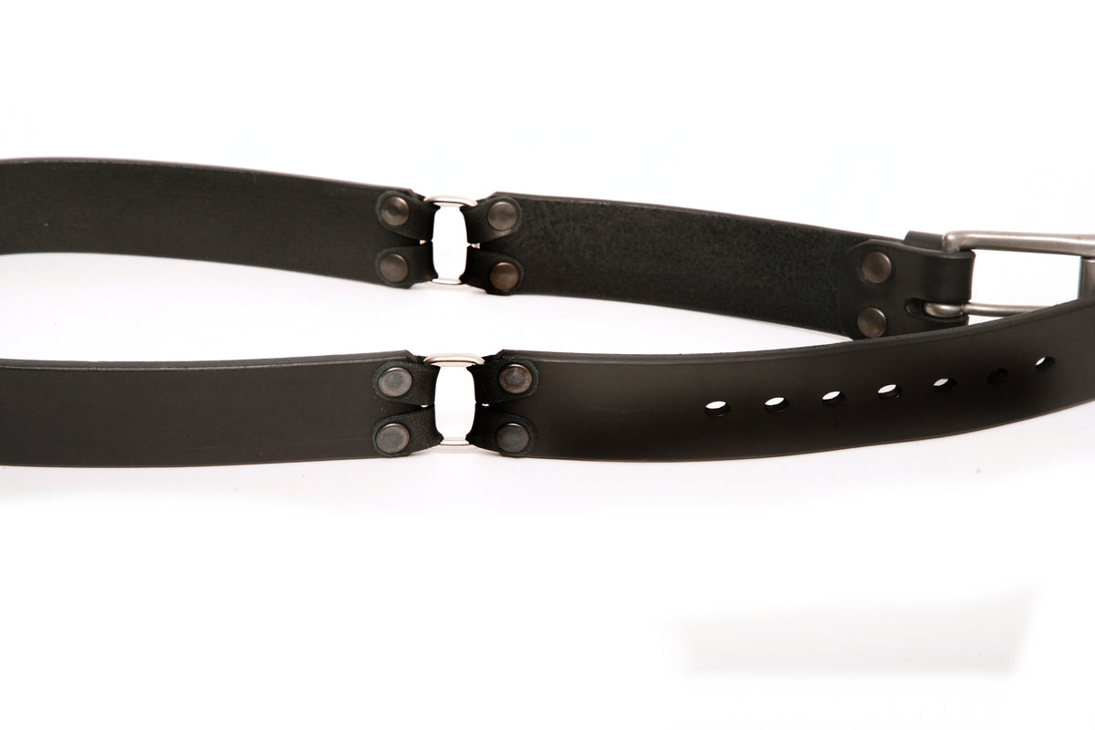 Tug Loop roller belt in thick 12-13oz vegetable-tanned bridle leather, hot-stuffed, reverse side showing keeper loop