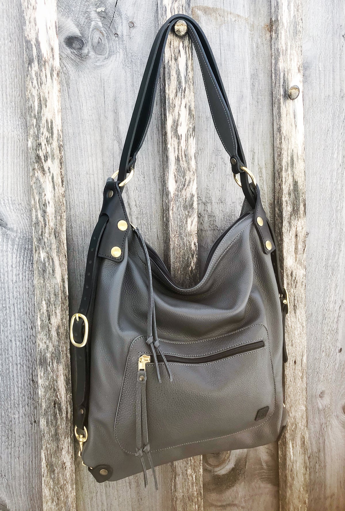 VILLA SAK Small leather backpack in charcoal grey
